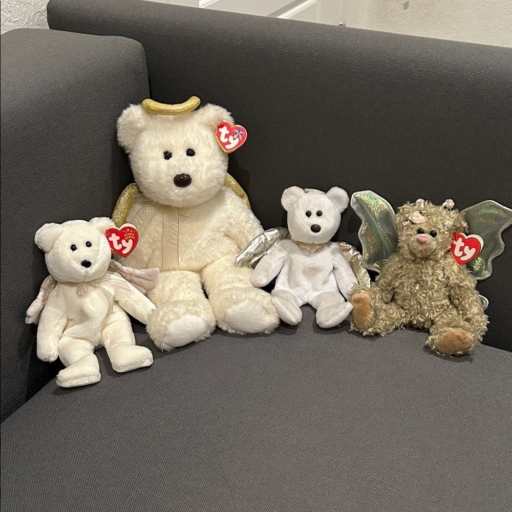 Ty Stuffed Angel Bears - Cream and Gold